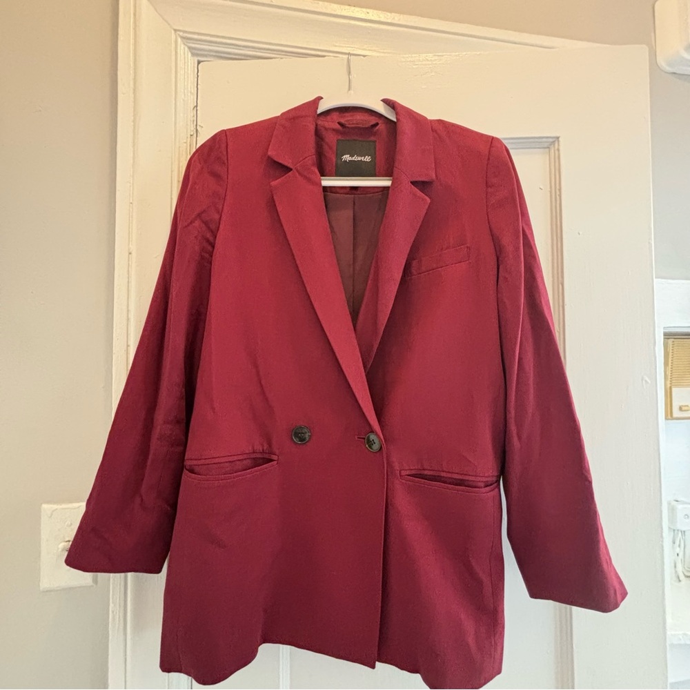 Madewell Women's Double-Breasted Blazer in Deep Red